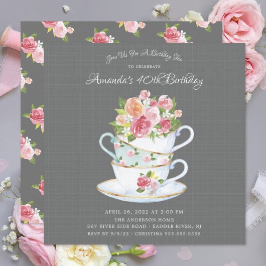 Elegant Birthday Tea Invitation Kaart
