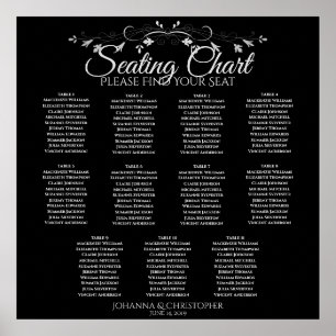 Elegant Black 11 Table Wedding Seating Chart Poster