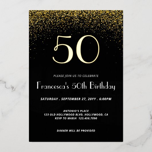 Elégant Black 50e anniversaire Foil Invitation (Recto)
