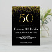 Elégant Black 50e anniversaire Foil Invitation (Debout devant)