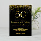 Elégant Black 50e anniversaire Foil Invitation (Debout devant)