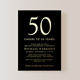 Elegant Black 50th Birthday Party Gold Folie Uitnodiging