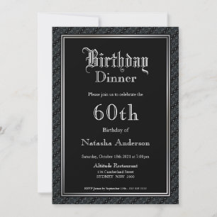 Elegant Black 60th Birthday Dinner Invitation Kaart