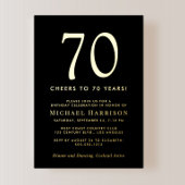 Elegant Black 70th Birthday Party Gold Folie Uitnodiging