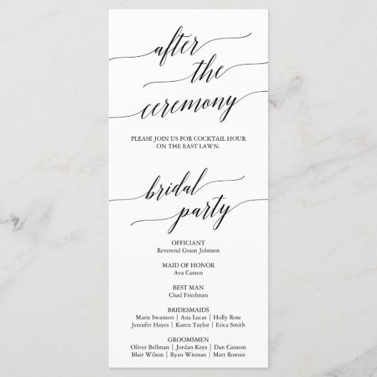 Elegant Black After Ceremonony Wedding Program Programma (Achterkant)