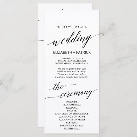 Elegant Black After Ceremonony Wedding Program Programma (Voorkant / Achterkant)