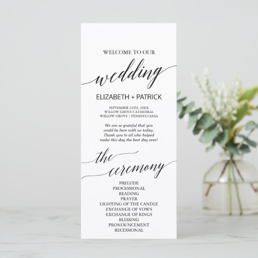 Elegant Black After Ceremonony Wedding Program Programma (Staand voorkant)