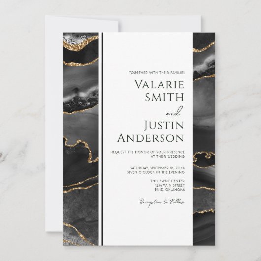 Elegant Black Agate Budget Weddenschap All-in-One Kaart (Voorkant)