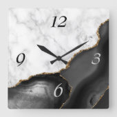 Elegant Black Agate Gold Glitter Marble Vierkante Klok (Voorkant)