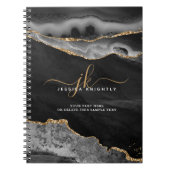 Elegant Black Agate Gold Glitter Script Monogram Notitieboek (Voorkant)