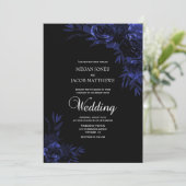 Elegant Black and Blue Floral Wedding Kaart (Staand voorkant)