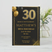 Elégant Black and Gold 30th Birthday Invitation (Debout devant)