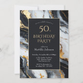 Elégant Black and Gold 50th Birthday Invitation (Devant)
