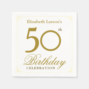 Elegant Black and Gold 50th Birthday Invitation Servet