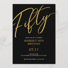 Elegant Black and Gold 50th Birthday Party Kaart