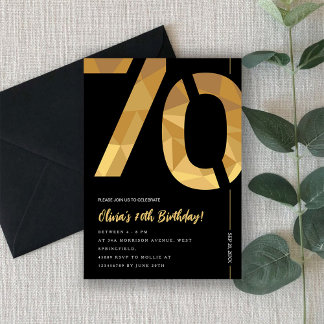 Elegant black and gold 70th Birthday Party Kaart
