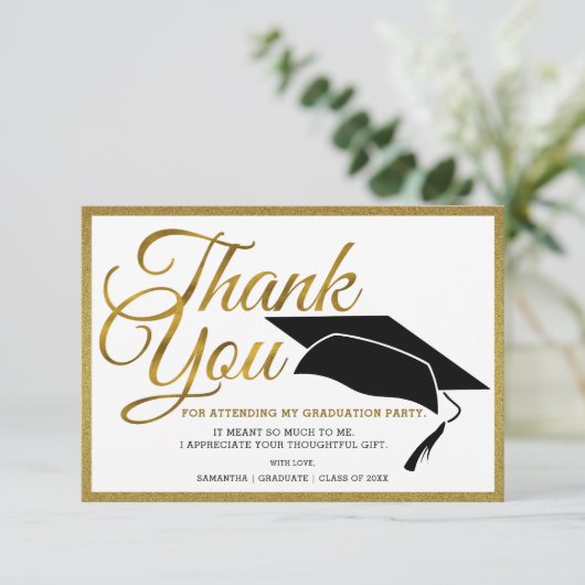 Elegant Black and Gold Afstuderen Photo Afstuderen Bedankkaart (Staand voorkant)