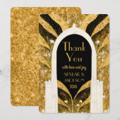 Elegant Black and Gold Art Deco Archway Wedding Bedankkaart (Voorkant / Achterkant)