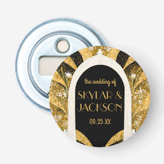 Elegant Black and Gold Art Deco Archway Wedding Button Flesopener