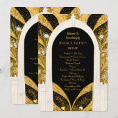 Elegant Black and Gold Art Deco Archway Wedding Programma (Voorkant / Achterkant)