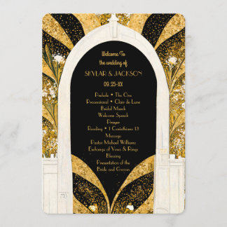 Elegant Black and Gold Art Deco Archway Wedding Programma
