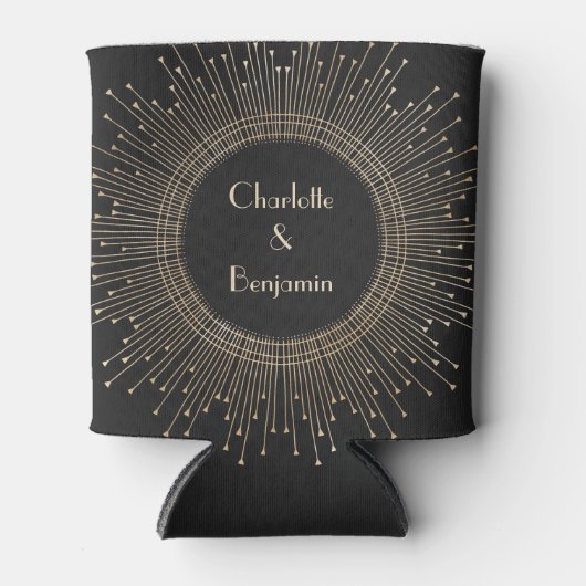 Elegant Black and Gold Art Deco Weddending Custom Blikjeskoeler (Voorkant)