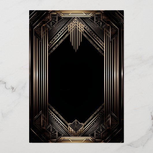 Elegant Black and Gold Art Deco Wedding Folie Uitnodiging (Voorkant)