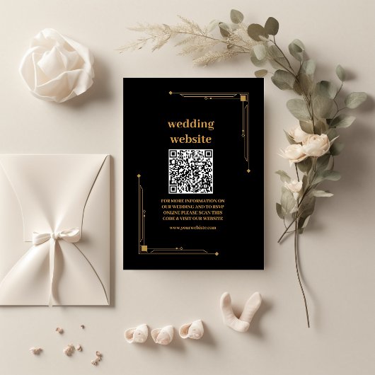 Elegant Black and Gold Art Deco Wedding Informatiekaartje