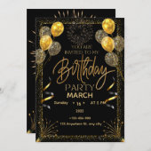 Elegant Black and Gold Birthday Invitation  (Devant / Derrière)