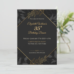 Elegant Black and Gold Birthday Invitation Kaart