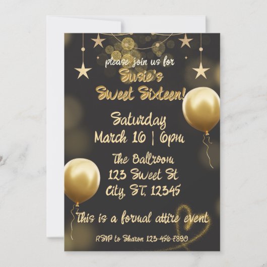 Elegant Black and Gold birthday Invitation Kaart (Voorkant)
