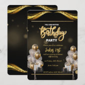 Elegant Black and Gold Birthday Invitation Kaart (Voorkant / Achterkant)
