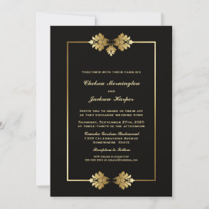Elegant Black and Gold Border Wedding Kaart