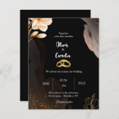 Elegant Black and Gold bruiloft-uitnodiging (Voorkant / Achterkant)