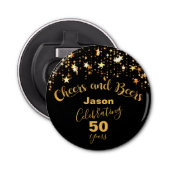 Elegant Black and Gold "Cheers and Beers" Button Flesopener (Voorkant)
