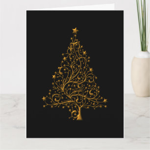Elegant Black and Gold Christmas Tree Christmas Kaart