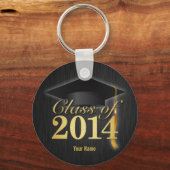 Elegant Black and Gold Class of 2014 Afstuderen Sleutelhanger (Voorkant)