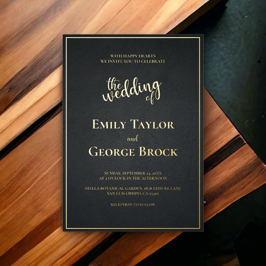 Elegant Black and Gold Classy Chic Modern Wedding Folie Uitnodiging