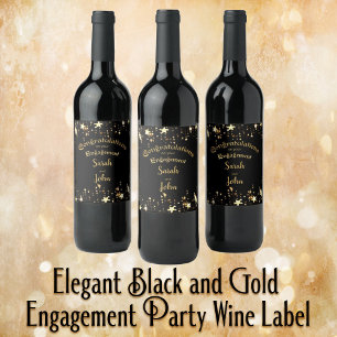 Elegant Black and Gold Engagement Party Wijn Etiket