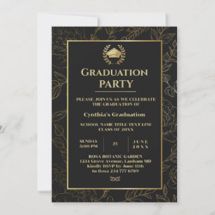 Elegant Black and Gold Floral Gradual Party Kaart