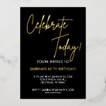 Elegant Black and Gold Foil Birthday Invitation