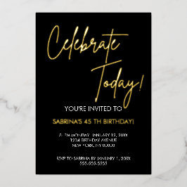  Elegant Black and Gold Foil Birthday Invitation Folie Uitnodiging