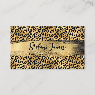 Elegant Black and Gold Foil Leopard Brush Stroke Visitekaartje