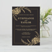Elegant Black and Gold Foil Rozen Wedding Kaart (Staand voorkant)