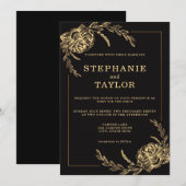 Elegant Black and Gold Foil Rozen Wedding Kaart (Voorkant / Achterkant)