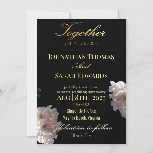 Elegant Black and Gold Formal Wedding Invitation Kaart (Voorkant)