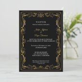 Elegant black and gold Gothic wedding Invitation (Debout devant)