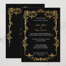 Elegant black and gold Gothic wedding Invitation