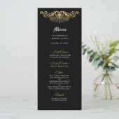 Elegant black and gold Gothic Wedding Menu (Staand voorkant)