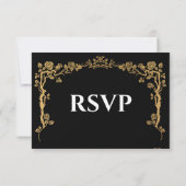 Elegant black and gold Gothic Wedding RSVP Card (Dos)